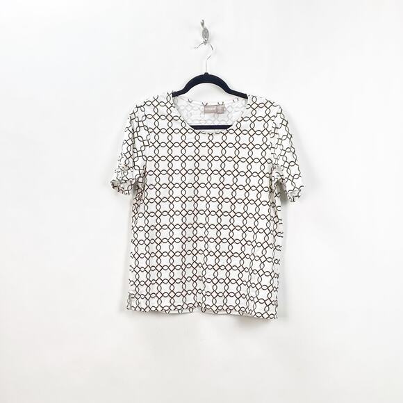 Chico's 1 Medium Womens White Chainlink Print Tee Top - Picture 1 of 7